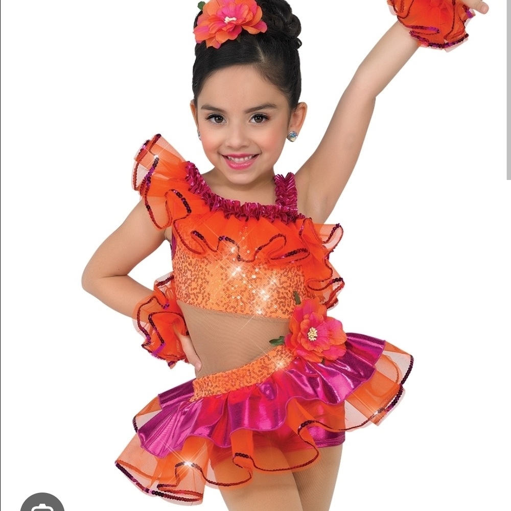 Vibrant Orange and Pink Kids Dance Costume